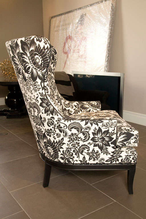 20th Century Handsome Comfortable Wingback Chair Upholstered in Bold Print
